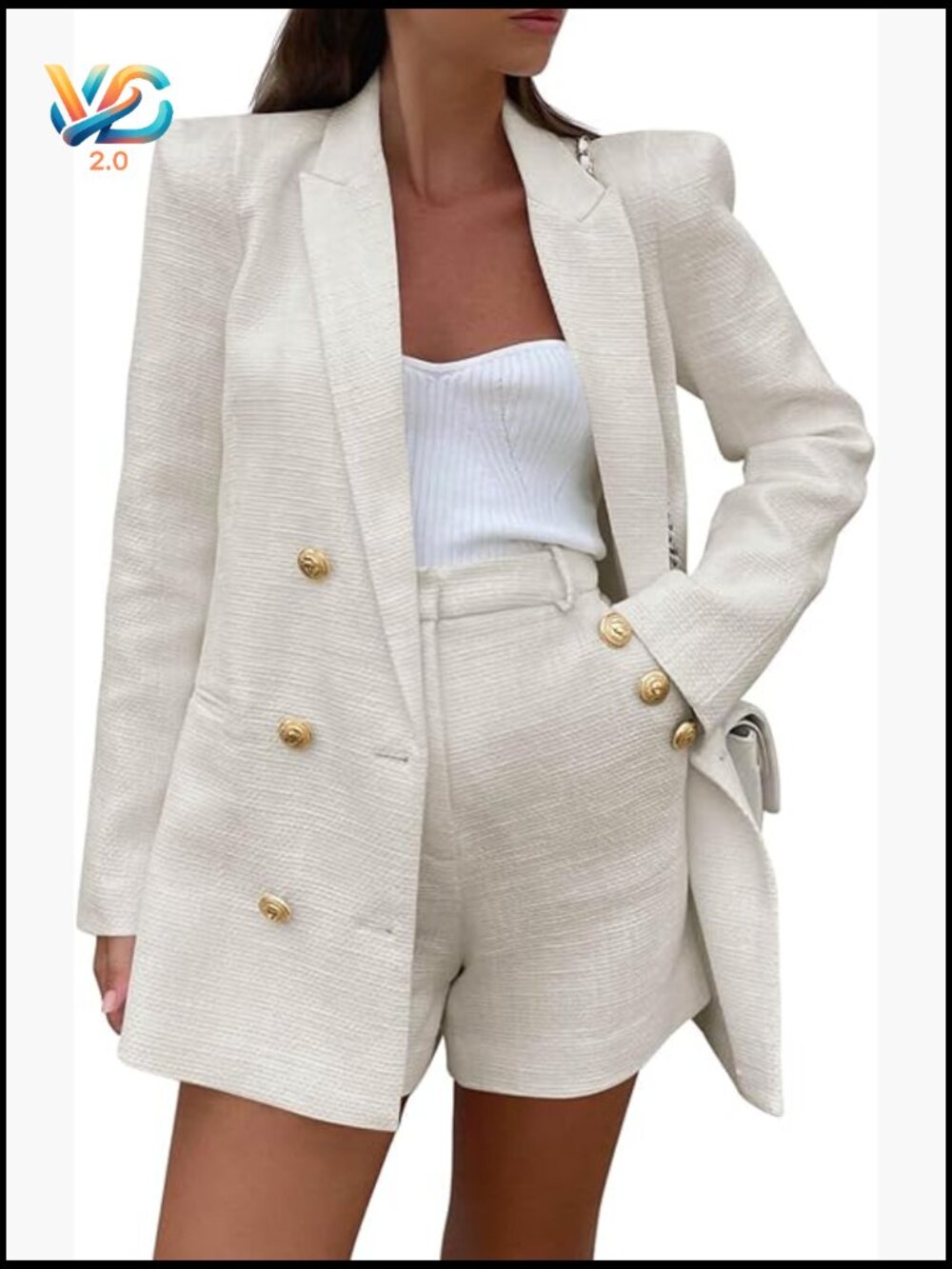 Tweed Blazer Shorts Set Double Breasted Business Outfit Regular Fit